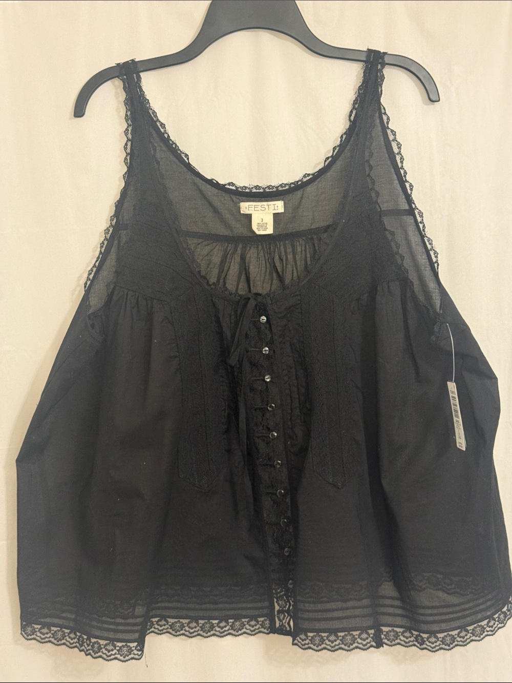 Torrid FESTI Black All Cotton Summer Top With Lace Trim 3X